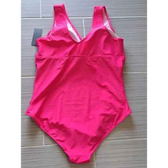 Aqua Eve Womens Plus Size 18W Hot Pink One-Piece Swimsuit Ruched V-Neck NEW Tags - Picture 12 of 12